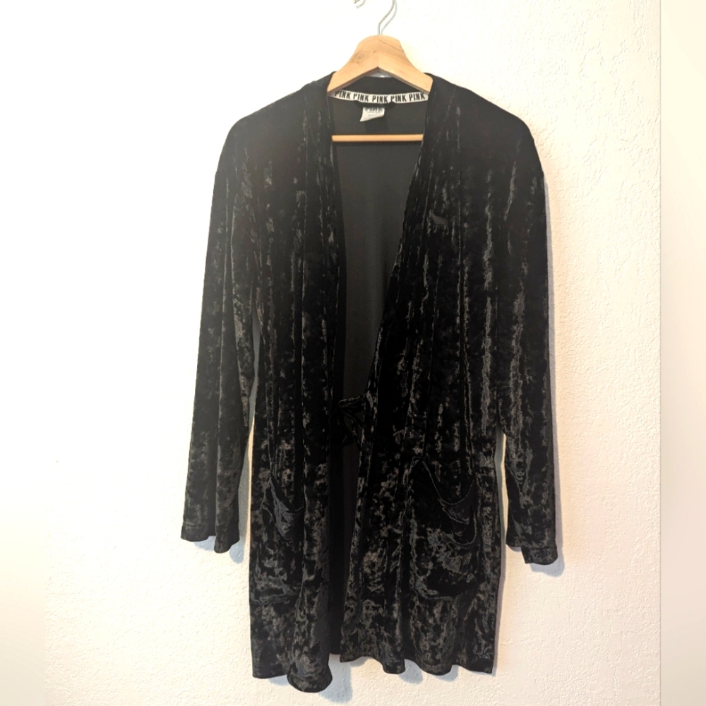 Pink Victoria's secret velvet crushed robe with shorts set.